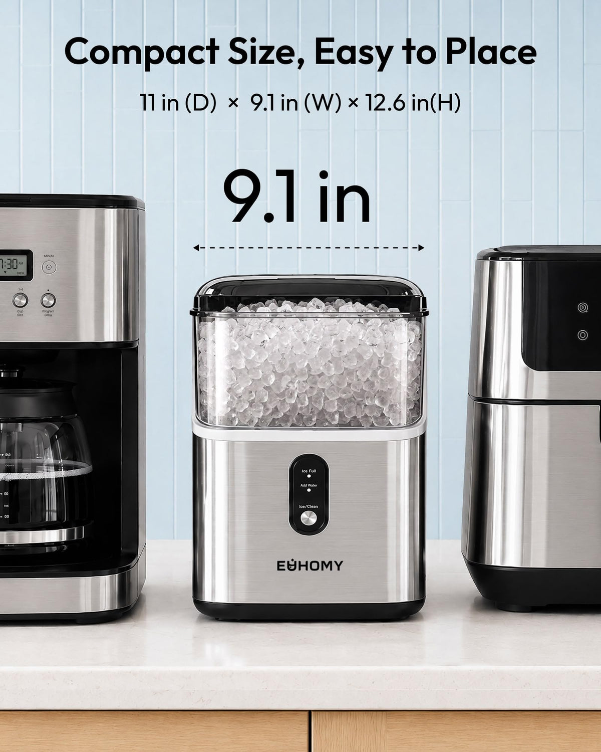 EUHOMY Nugget Ice Maker Countertop, Ready in 7 Mins, 34Lbs/24H Pebble Ice Maker Machine, Self-Cleaning Countertop Sonic Ice Makers with Ice Scoop&Basket, Pellet Ice Maker for Home, Stainless Steel
