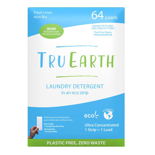 Tru Earth Compact Dry Laundry Detergent Sheets - Up to 128 Loads (64 Sheets) - Paraben-Free - Original Eco-Strip Liquidless Laundry Detergent, Laundry Sheets - Fresh Linen