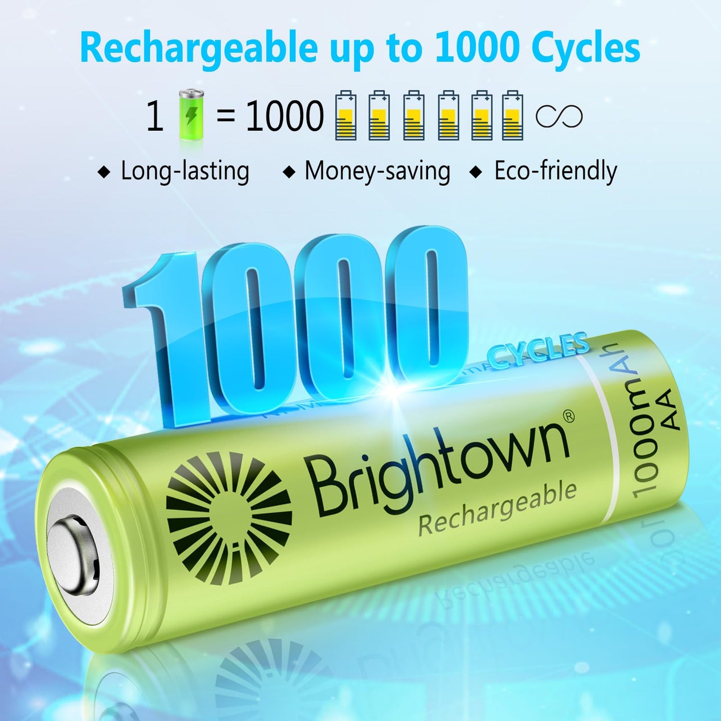 Brightown 12-Pack Rechargeable AA Batteries - 1000mAh 1.2V NiMH High Capacity Batteries - Ideal for Solar Lights & Home Devices, Recharge up to 1000x Times, Pre-Charged - Available at All In One Marketplace Canada