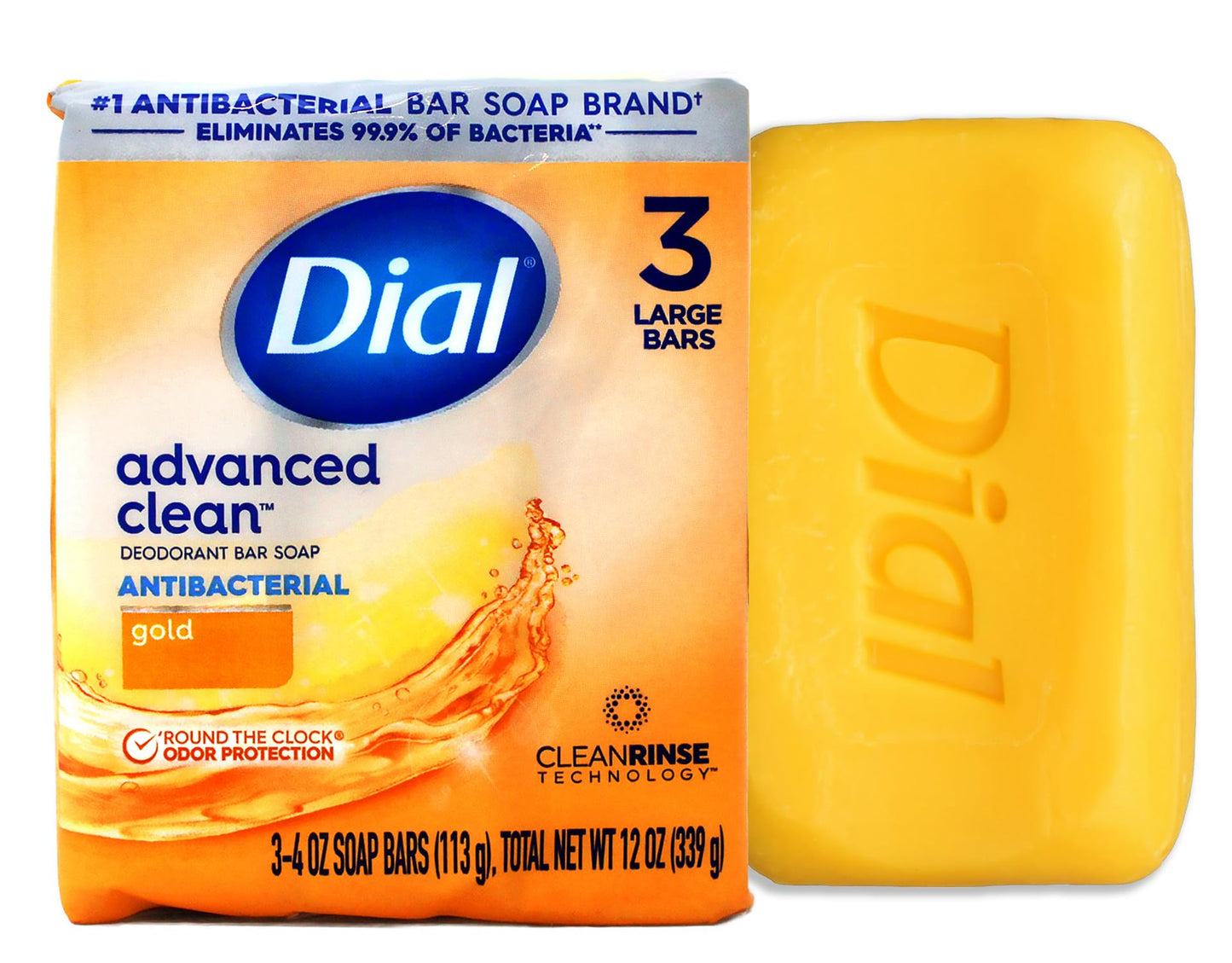Dial Advanced Clean Deodorant Bar Soap Antibacterial Gold 3 Bars - Available at All In One Marketplace Canada