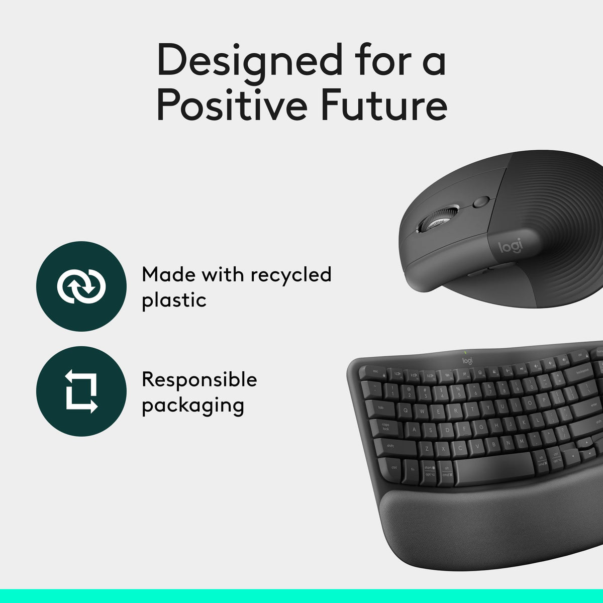 Logitech Wave Keys & Lift Vertical Mouse Ergonomic Wireless Combo, Graphite