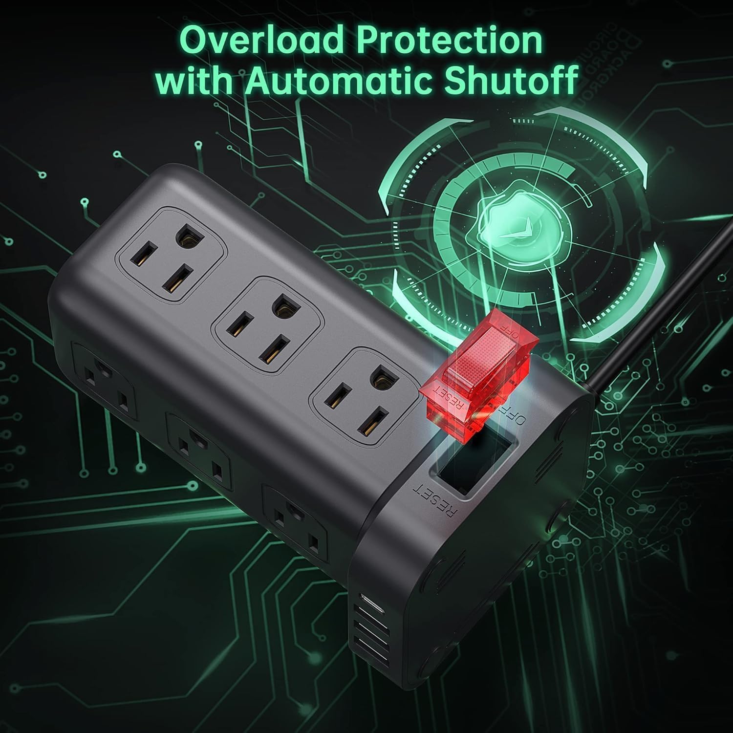 Tower Power Bar with USB, SMALLRT 6.5FT Flat Plug Extension Cord Indoor with Multiple Outlets, Desktop Power Strip with 12 Outlet Extender 4 USB for Home Office Dorm Essentials, Black