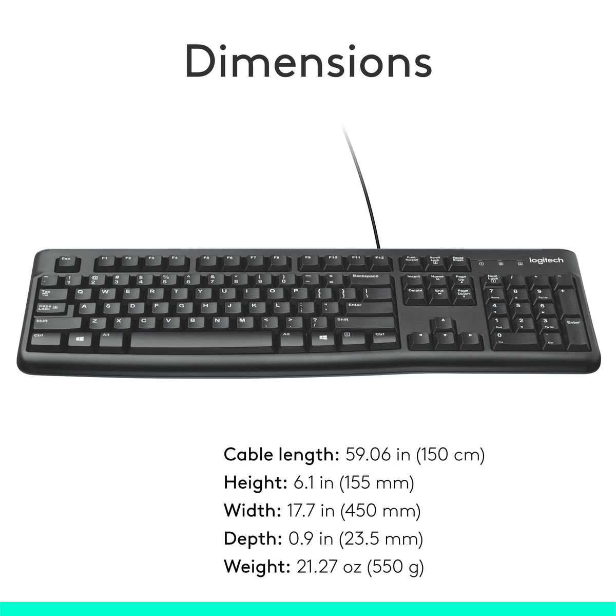 Logitech K120 Full Size Wired Keyboard USB Plug-and-Play Windows - Black