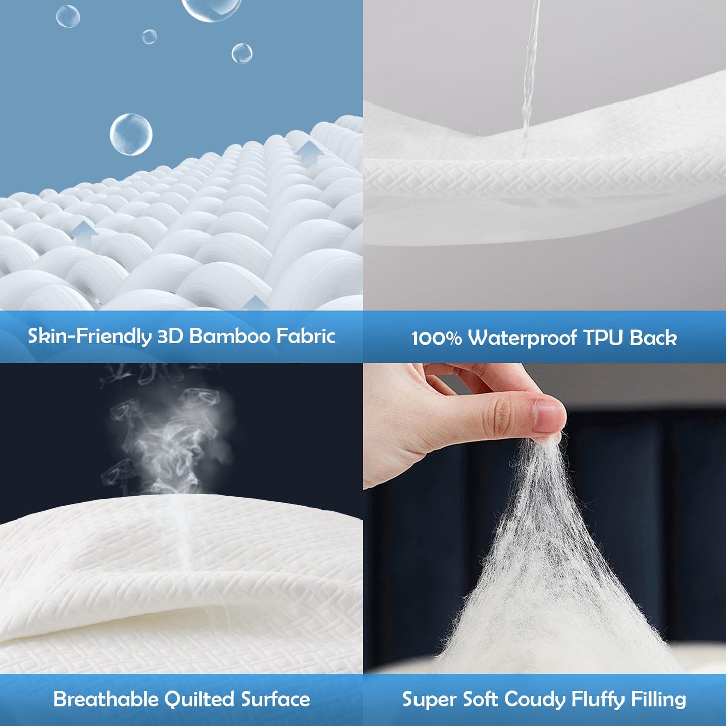 Cozymaker Queen Size Mattress Protector, 100% Waterproof Mattress Cover Fitted 8"-21" Deep Pocket, Cooling Viscose Made from Bamboo and Soft Breathable Cover Mattress Queen Noiseless Washable - Available at All In One Marketplace Canada