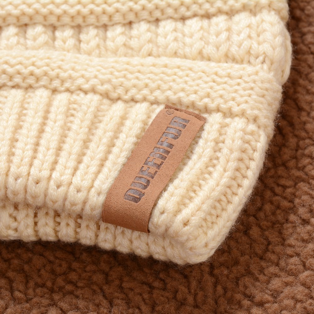 Queenfur Knit Slouchy Beanie for Women Thick Baggy Hat Faux Fur Pompom Winter Hat 🍁 All In One Marketplace Canada