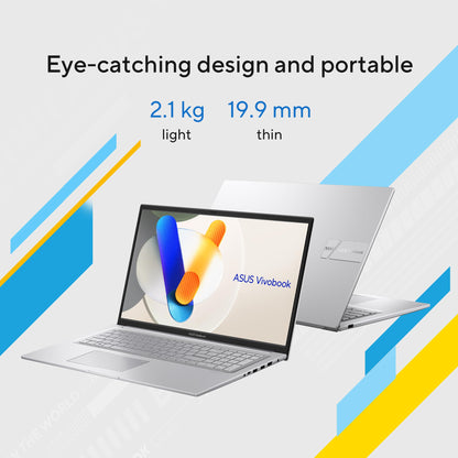 ASUS Vivobook 17 Laptop, 17.3” Full HD Display, Intel Core 5 Processor 120U, Intel Graphics, 16GB RAM, 512GB SSD, Fingerprint, Windows 11 Home, Cool Silver, X1704VAP-AS51-CA