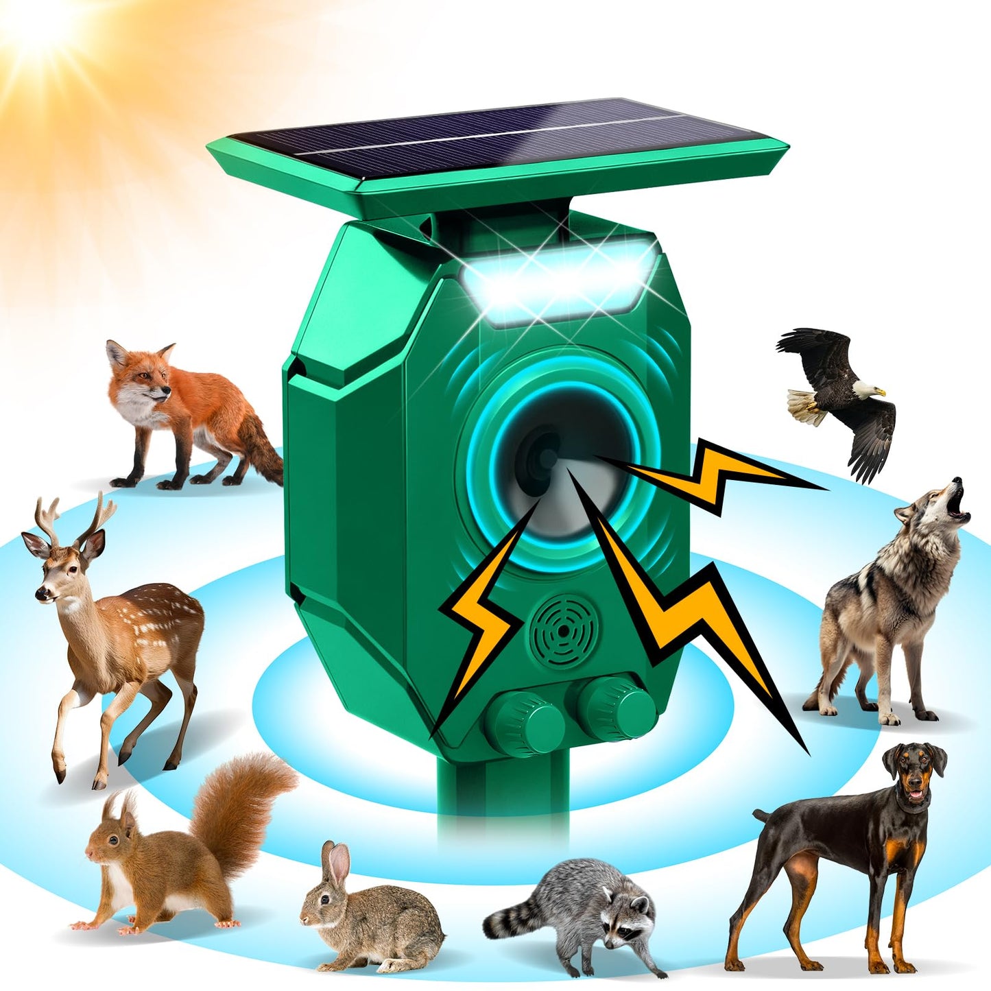 3Free Ultrasonic Animal Repellent Outdoor, Solar Power, Waterproof, Green - Available at All In One Marketplace Canada