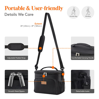 Lifewit Insulated Lunch Bag for Men, Reusable Lunch Box Women, Portable Cooler Freezable Soft Tote Bag Leakproof with Adjustable Shoulder Strap for Adult/Kid for Work/Picnic/School,Black 9L
