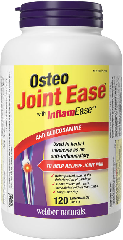 Webber Naturals Osteo Joint Ease with InflamEase and Glucosamine, Helps Ease Joint Pain Associated with Osteoarthritis, 120 Caplets Webber Naturals