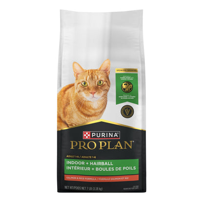 Purina Pro Plan Dry Cat Food, Specialized Indoor Hairball Salmon & Rice - 3.18 kg Bag (1 Pack) Pro Plan