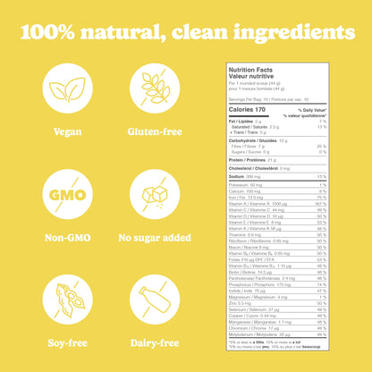 Good Protein Vegan Plant-based Protein Powder 100% Natural, Non-GMO, Dairy-free, Gluten-free, Soy-free, No Added Sugar and Nothing Artificial. Bananas & Cream All-in-One Shake 440 grams
