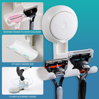 TAILI Shower Razor Holder Suction Cup, Vacuum Hanger Door Hooks for Shower Wall Towel Loofah Sponge Bathroom, Removable Waterproof, White, 2 Pack - Available at All In One Marketplace Canada
