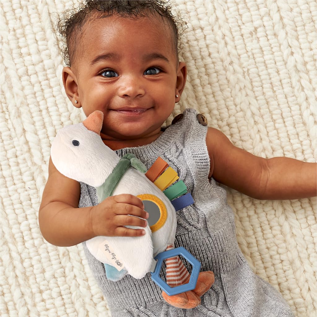 Itzy Ritzy Bitzy Traveler Car Seat & Stroller Toy for Babies – Developmental Sensory Toy Features Crinkle & Rattle Sounds & Multiple Textures – Hanging Travel Buddy for On-the-Go Entertainment (Goose) Itzy Ritzy