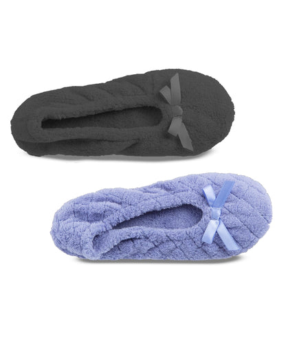 isotoner Women's 2 Pack Ballerina Slipper Quilted and Solid Ballet Flat, Periwinkle Quilted, Ash Solid, 8-9 isotoner