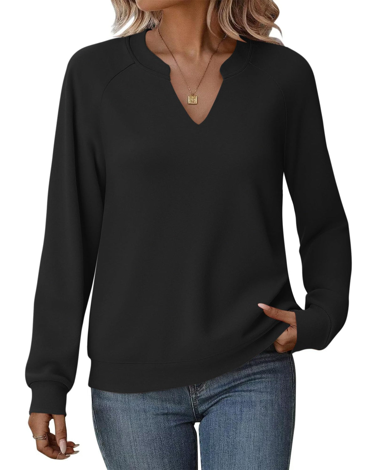 MISFAY Women's V Neck Sweatshirt Long Sleeve Pullover Tops,Black,XL 🍁 All In One Marketplace Canada