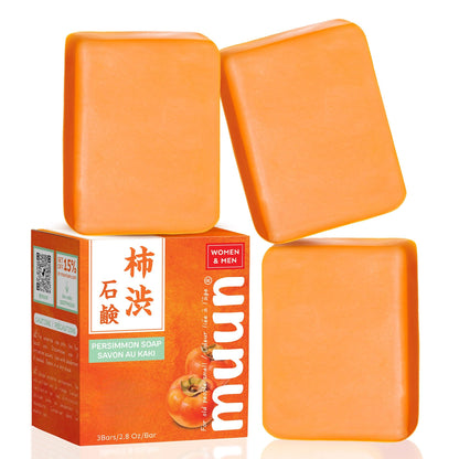 Muun Persimmon Soap (Pack 3) For Old People Smell, Aging Odor - Japanese Deodorant Soap, Deodorizing Body Wash, Smooth Deeply Cleansing - Body Odor Eliminator for Women & Men - Available at All In One Marketplace Canada