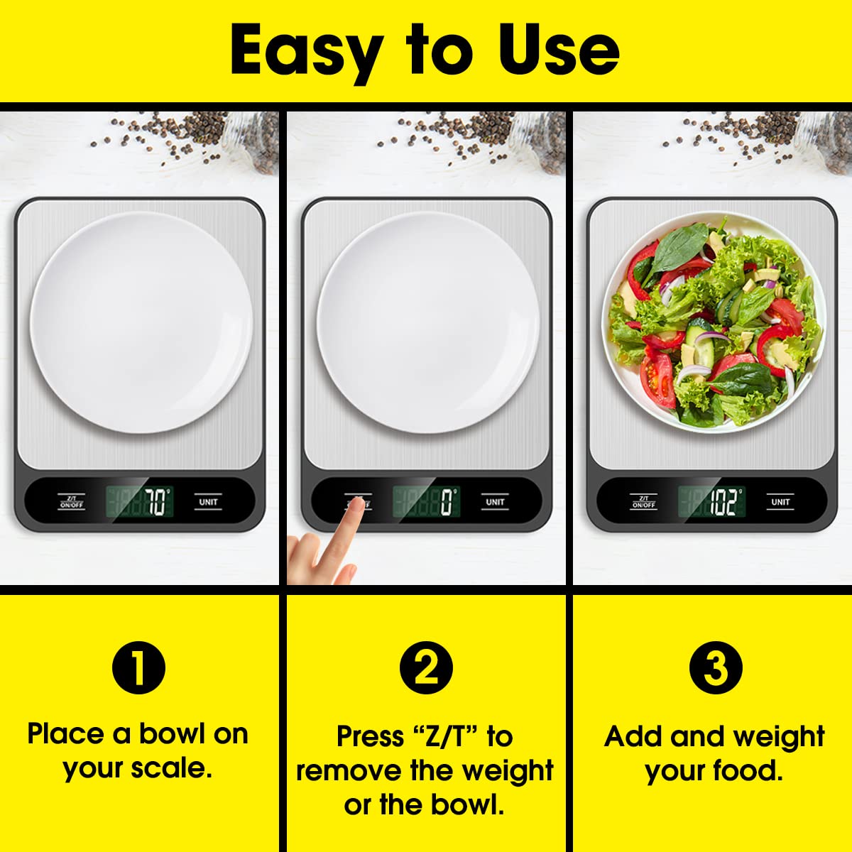 Mik-Nana Food Scale, 10kg/22lb Digital Kitchen Scale Weight Grams and Ounces for Baking Cooking Coffee Package Postage, 6 Units with Tare Function, LCD Display, Easy Clean Stainless Steel - Available at All In One Marketplace Canada