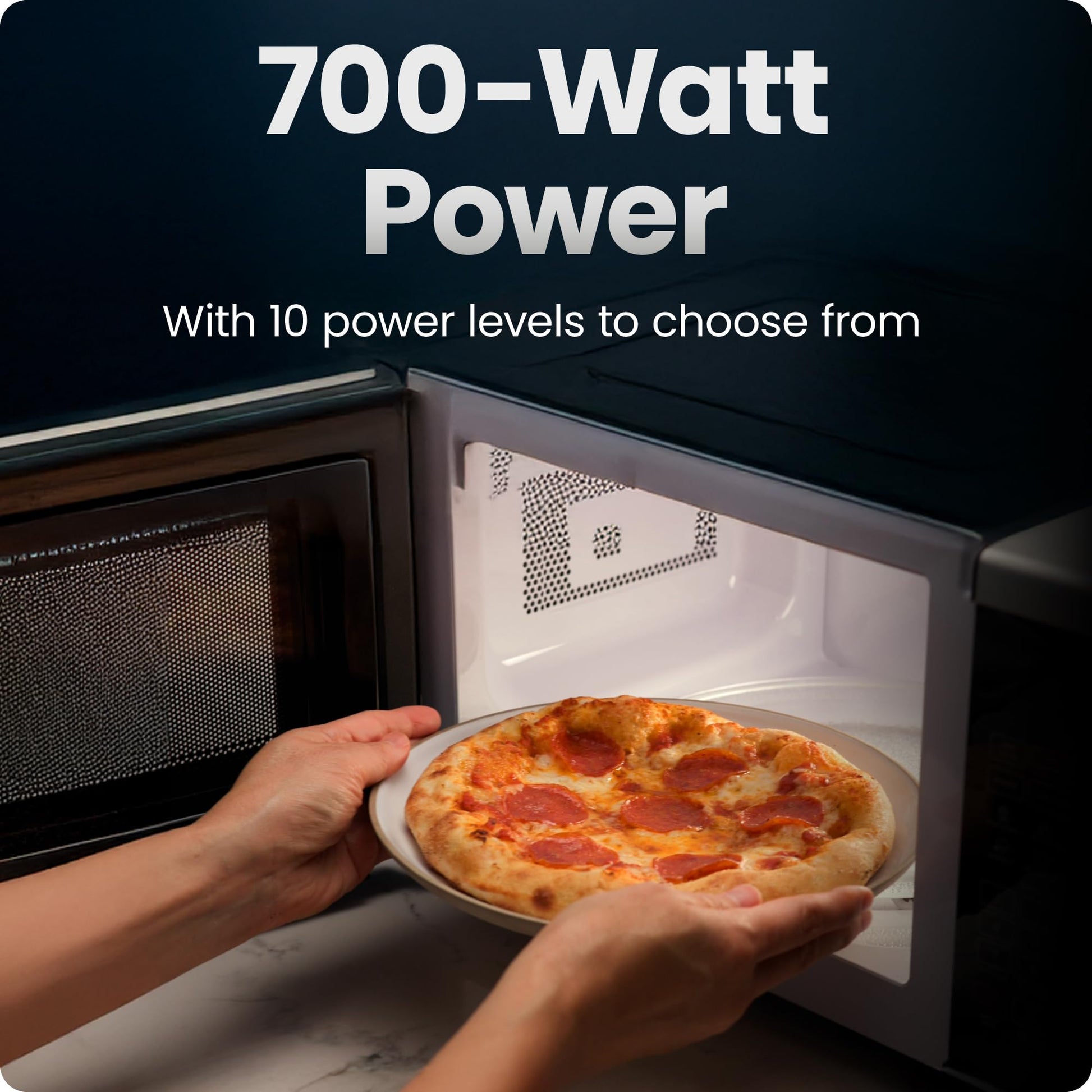 Chefman Countertop Microwave Oven 0.7 Cu. Ft., 700 Watts with 10 Power Levels, 6 Cooking Presets with One-Touch Express Cook, Eco Mode, Child Safety Lock, & Mute Button - Black - Available at All In One Marketplace Canada