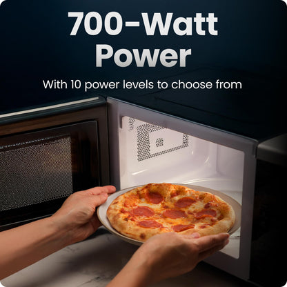 Chefman Countertop Microwave Oven 0.7 Cu. Ft., 700 Watts with 10 Power Levels, 6 Cooking Presets with One-Touch Express Cook, Eco Mode, Child Safety Lock, & Mute Button - Black - Available at All In One Marketplace Canada