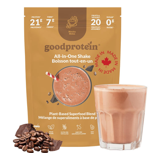 Good Protein Vegan Plant-based Protein Powder 100% Natural, Non-GMO, Dairy-free, Gluten-free, Soy-free, No Added Sugar and Nothing Artificial. Mocha All-in-One Shake 440 grams