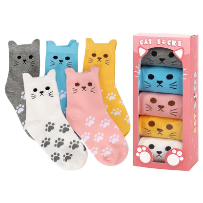 Funny Cat Socks Box for Women Teen Girls, Cute Cat Lovers Gifts, 5 Pairs 🍁 All In One Marketplace Canada