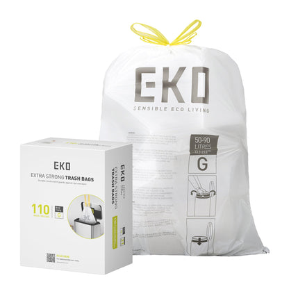 EKO Extra Strong 21 Gallon Large Trash Bags, Heavy-Duty Drawstring Kitchen & Household Garbage Bags (80L), Leak-Resistant, 110 Count, Code G