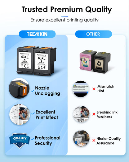 63XL Black High-Yield Ink Cartridge for HP 63 Black Ink Cartridge Replacement for HP Ink 63 Works with HP OfficeJet 3830 4650 5255 5258 Envy 4520 4512 DeskJet 1112 2130 3630 F6U64AN (2 Black Pack)