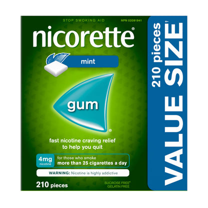 Nicorette 4mg Nicotine Gum, Mint – Quit Smoking Aid with Fast Craving and Withdrawal Relief, Nicotine Replacement Therapy (NRT), Teeth Whitening, 210 Pieces (Value Size)