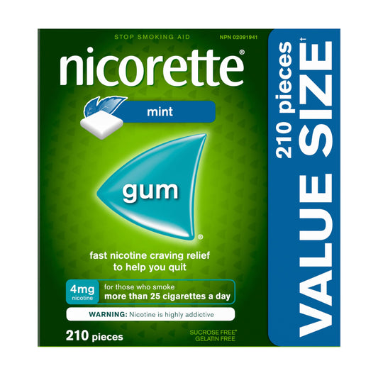 Nicorette 4mg Nicotine Gum, Mint – Quit Smoking Aid with Fast Craving and Withdrawal Relief, Nicotine Replacement Therapy (NRT), Teeth Whitening, 210 Pieces (Value Size)