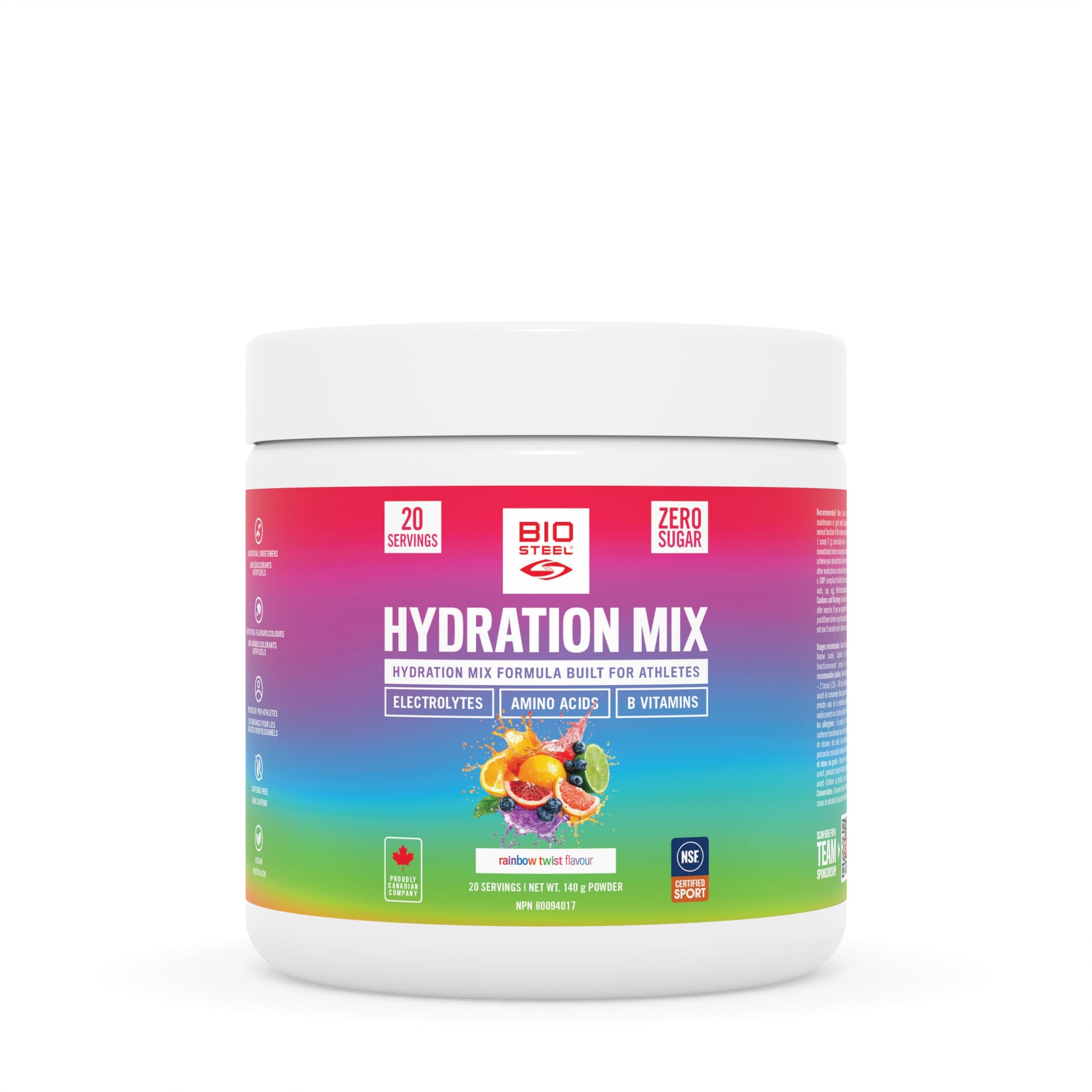 BioSteel Electrolyte Hydration Mix Powder, Zero Sugar, No Artificial Flavours, Rainbow Twist, 20 Serving Container