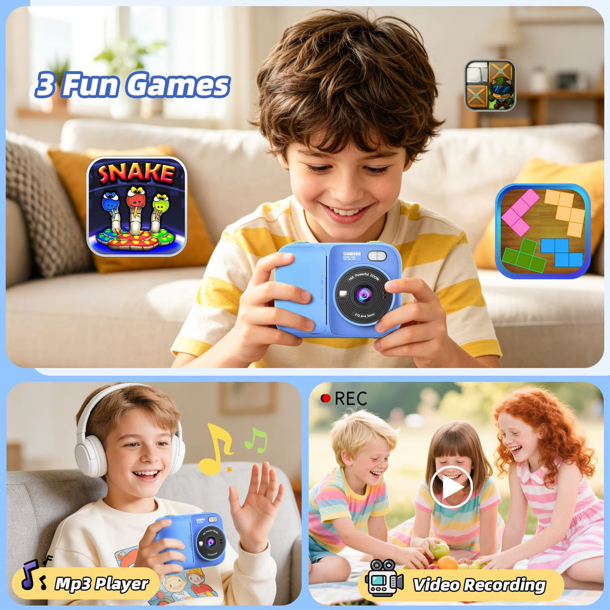 Kids Instant Print Camera with 5 Rolls Print Paper, 1080P HD Camera, Rechargeable Portable Toddler Selfie Camera, Christmas Birthday Gifts Toys for Boys Girls Age 3-12 🍁 All In One Marketplace Canada