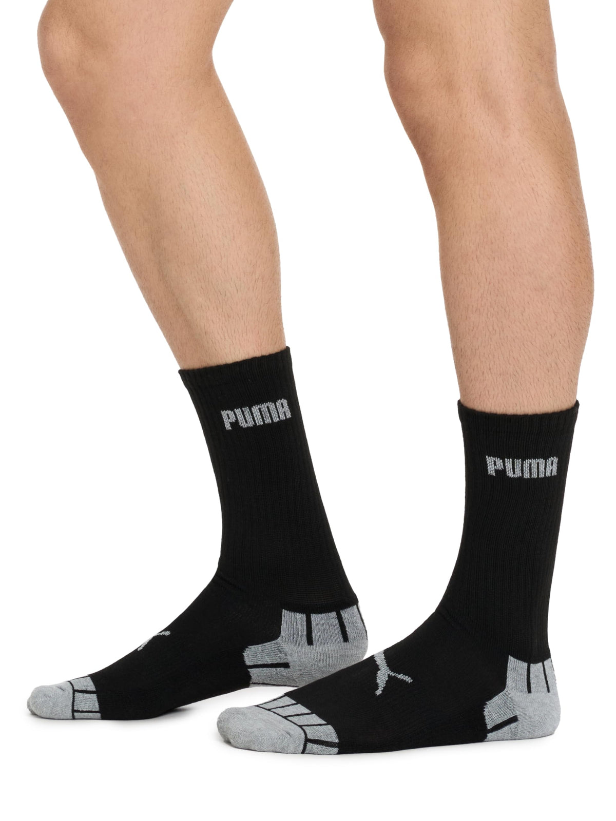PUMA Men's 8 Pack Athletic Cushioned Crew Socks, Black/Grey, 10-13