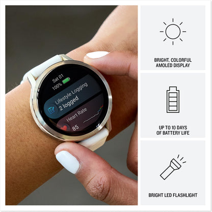 Garmin Venu® 4, 41mm, Advanced Health and Fitness GPS Smartwatch, Bright and Colorful Display, Built-in Flashlight, 10 Days of Battery Life, Lunar Gold with Bone Silicone Band 🍁 All In One Marketplace Canada