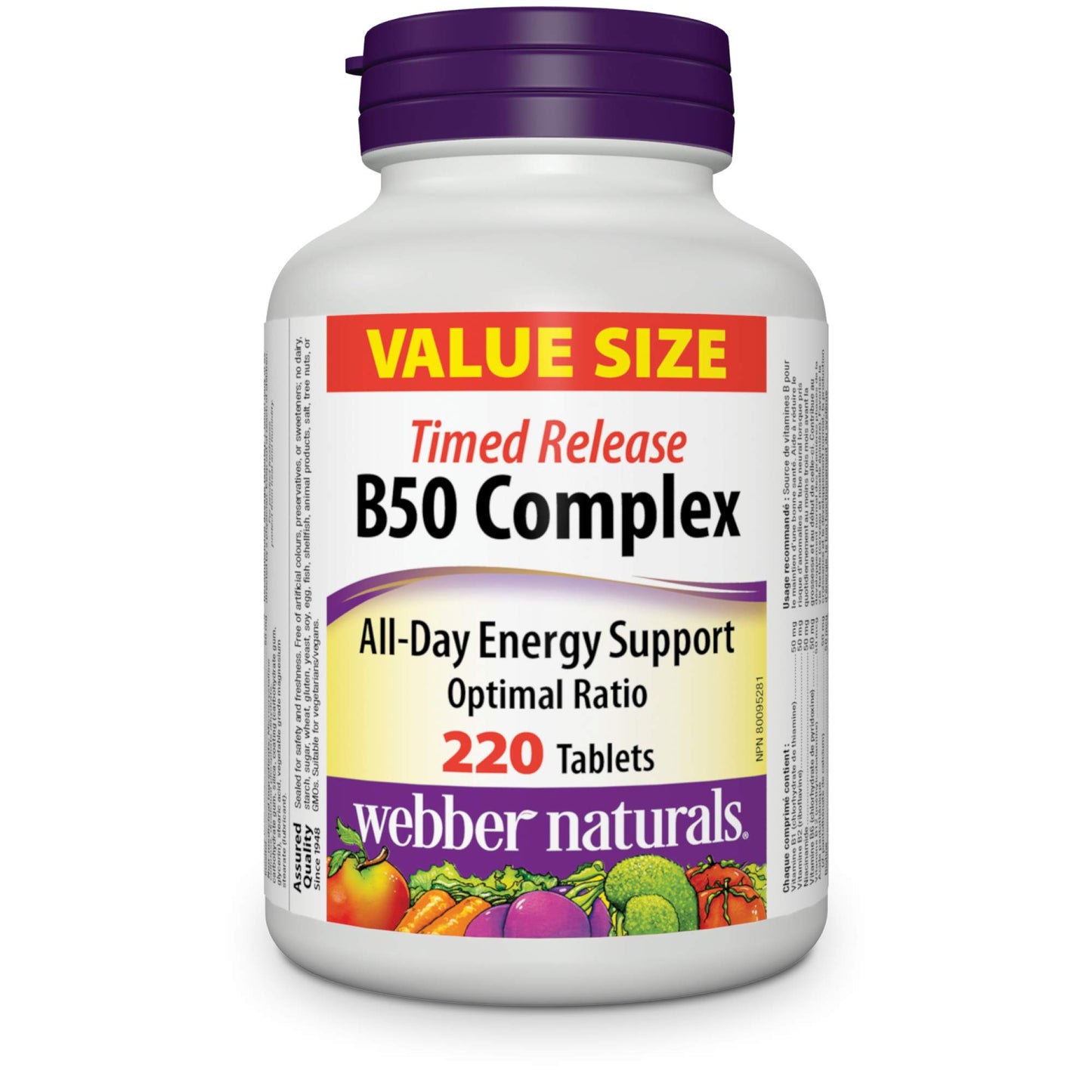 Webber Naturals Vitamin B50 Complex, Timed Release, 220 Tablets, Supports Energy Production and Metabolism, Vegan - Available at All In One Marketplace Canada