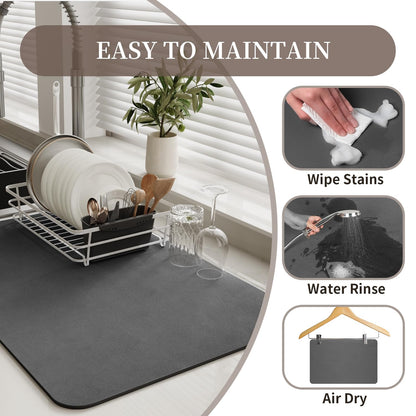 MontVoo-Absorbent Dish Drying Mat-Kitchen Counter Rubber Backed Water Absorbing Drying Mat-Hide Stain Under Dish Mat Quick Dry Coffee Mat-Dark Grey 12''x19'' - Available at All In One Marketplace Canada
