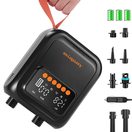 Dual Power Electric Paddle Board Pump, Rechargeable & 12V DC Portable SUP Air Pump, 20 PSI, 13,500mAh Battery, Dual Stage Inflation & Deflation, Auto-Off for Paddle Boards, Kayaks, Tents & Inflatables - Available at All In One Marketplace Canada