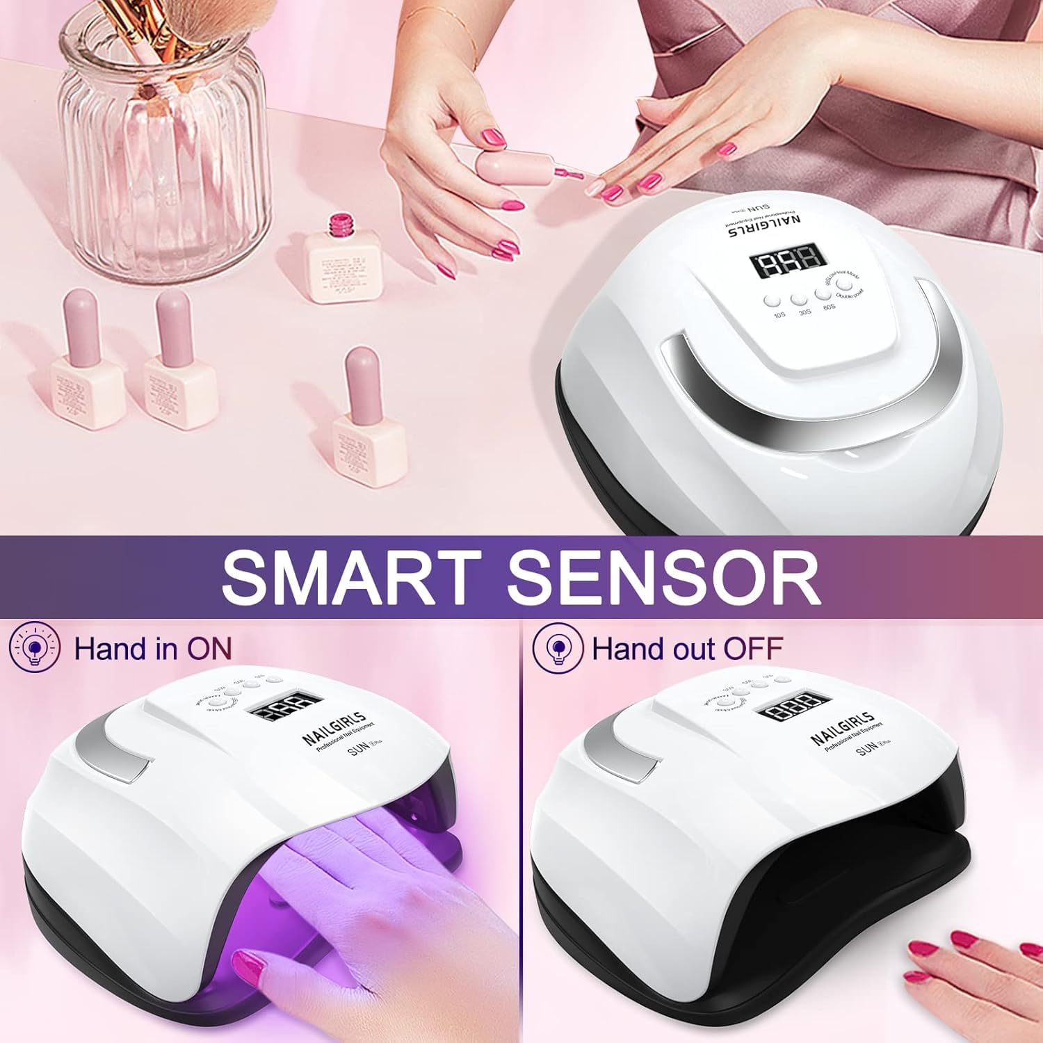 UV LED Nail Lamp, NAILGIRLS 168W Fast UV Light for Nails Gel Polish, Professional Curing with 4 Timer Setting Auto Sensor, LED Gel Nail Dryer for Fingernail and Toenail Home Salon Use, Nail Art Tools - Available at All In One Marketplace Canada