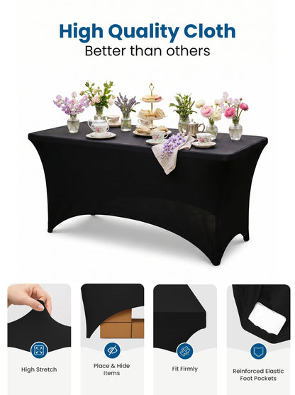 Utopia Kitchen Spandex Tablecloth 2 Pack [6FT, Black] Tight, Fitted, Washable and Wrinkle Resistant Stretch Rectangular Patio Table Cover for Event, Wedding, Banquet & Parties [72Lx30Wx30H] Inch