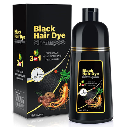 Black Hair Dye Shampoo 3 in 1, Natural Hair Dye Semi Permanent Hair Color shampoo, 100% Gray Hair Cover Up for Treated Hair Color for Women Men, 500ML - Available at All In One Marketplace Canada