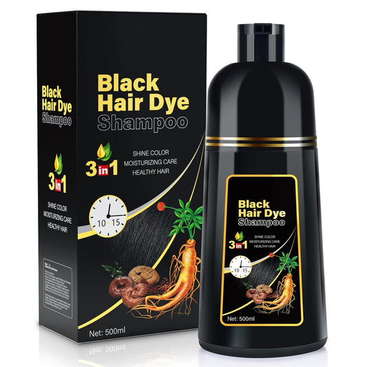 Black Hair Dye Shampoo 3 in 1, Natural Hair Dye Semi Permanent Hair Color shampoo, 100% Gray Hair Cover Up for Treated Hair Color for Women Men, 500ML - Available at All In One Marketplace Canada
