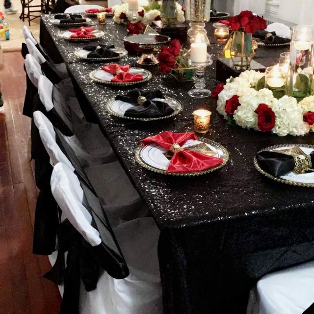 B-Cool 60x102-inch Black Sequin Table Linens Halloween Tablecloth Seamless Glitter Tablecloth Wedding Sequin Tablecloth