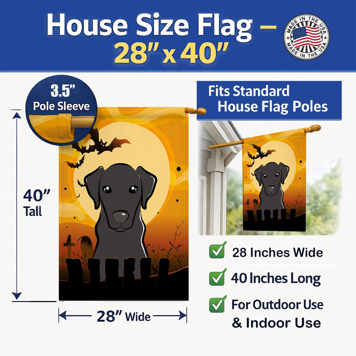 Caroline's Treasures BB1793CHF Halloween Black Labrador Canvas House Size Flag, Multicolor, Large