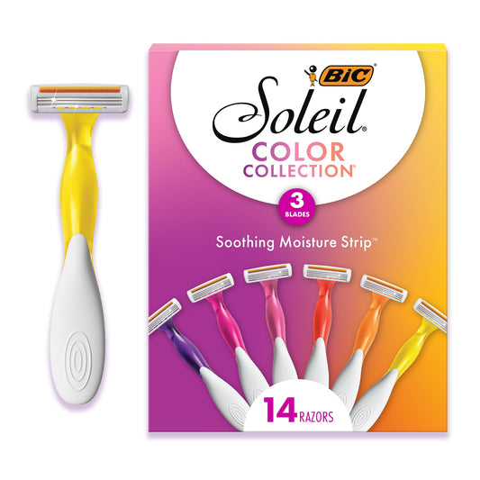 BIC Soleil 3 Colors Women's Disposable 3-Blade Razors, Assorted Colors, 14 Count