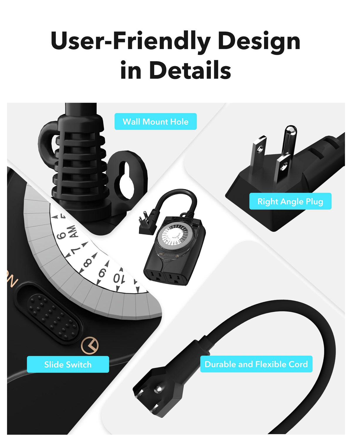 HBN Outdoor Timer Outlet,24 Hour Mechanical Timer,2 Grounded Outlets,1/2HP 🍁 All In One Marketplace Canada