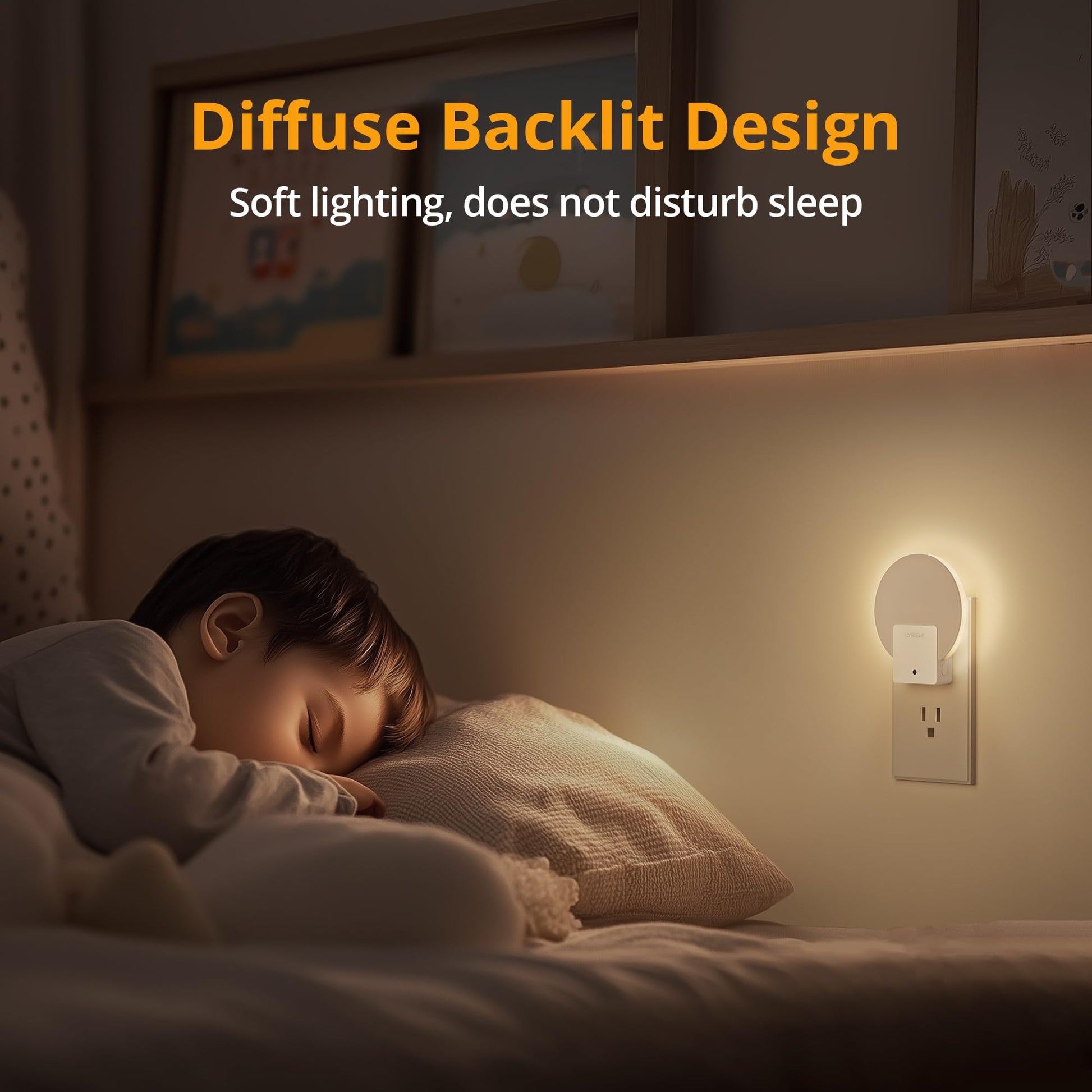Lyridz Backlit Night Light Plug-in,[4 Pack] Glare-Free Indirect Glow, Dusk to Dawn Sensor, 1-50LM Dimmable Veilleuse, 2700K Warm White for Bedroom, Bathroom, Hallway