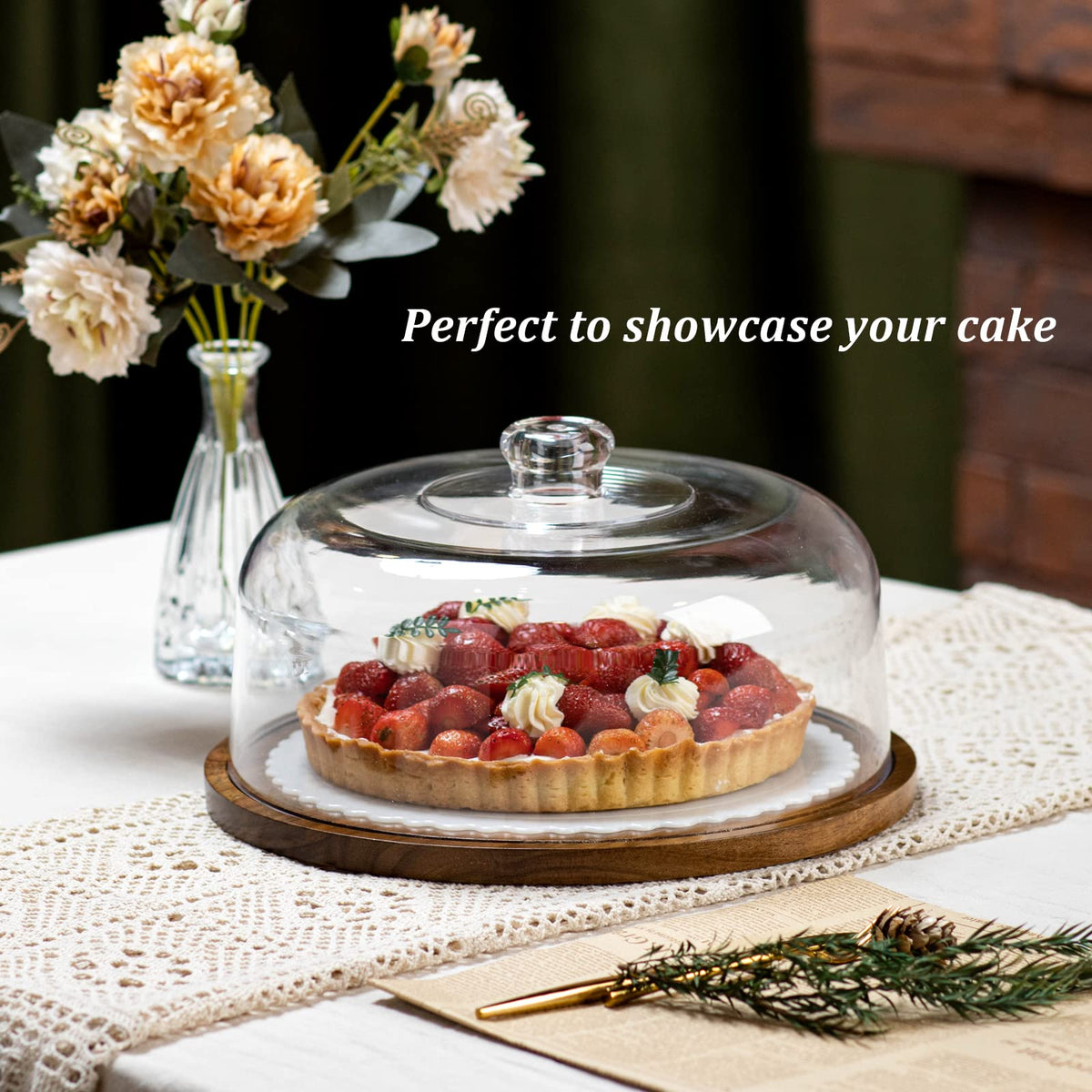 ANBOXIT Cake Stand with Dome Lid, Acacia Wood Cake Plate with Cover 🍁 All In One Marketplace Canada