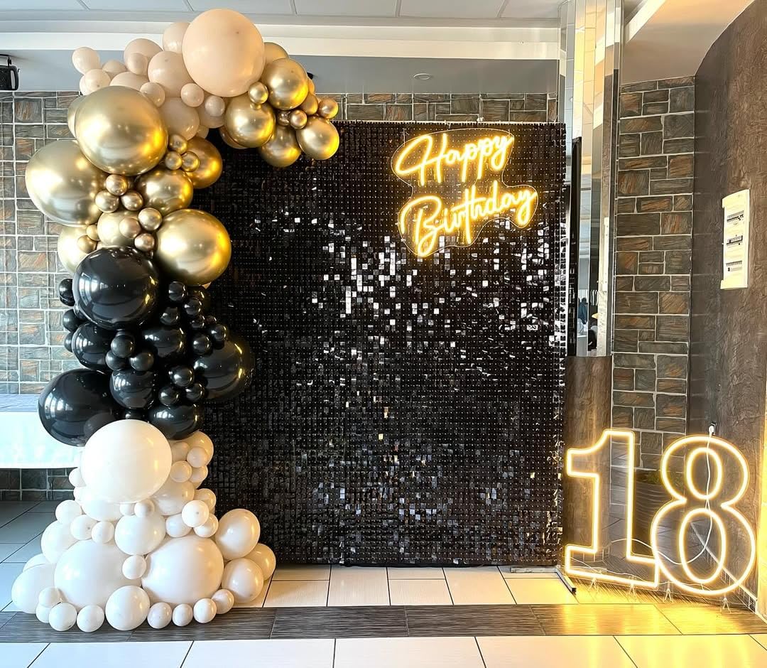 Toile de fond scintillante noire 6 pi x 4 pi, mur à sequins pour photo de fête, décoration pour anniversaire, Halloween et fiançailles