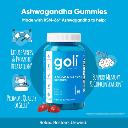 Goli Ashwagandha Gummy | Stress, Athletic Support, Libido | KSM-66, Vegan, Plant Based, Non-GMO, Gluten-Free & Gelatin Free | 60 Count - Available at All In One Marketplace Canada