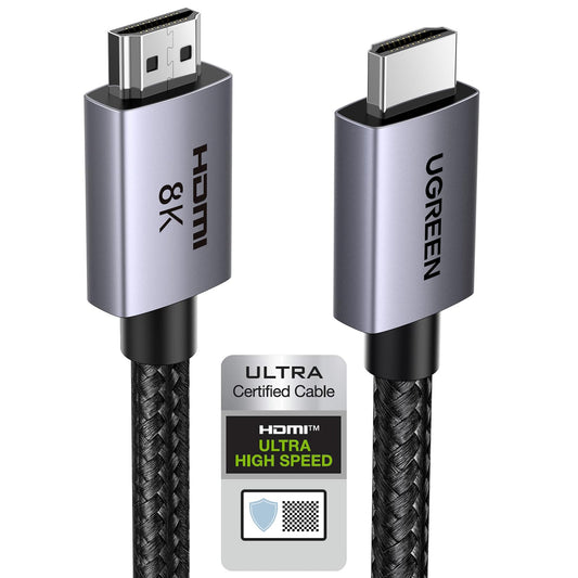 UGREEN 10K 8K HDMI 2.1 Cable 48Gbps 10FT, Certified 8K@60Hz 4K@120Hz 144Hz High Speed Gaming Cable Braided Cord, eARC HDCP 2.3 Dynamic HDR Compatible for HDTV/PS5/Xbox/SoundBar/RTX3090/Blu-ray