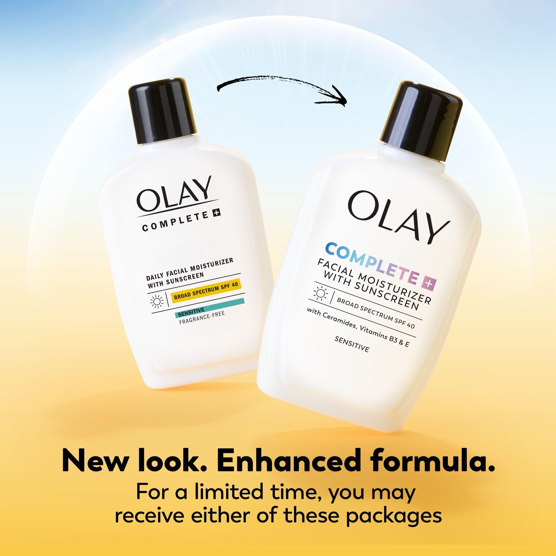 Olay Complete+ Face Moisturizer with Sunscreen SPF 40, For Sensitive Skin, Broad Spectrum Sun Protection, Fragrence-Free - No White Cast on All Tones, Nourishes Moisture Barrier - Ceramides, 177 mL - Available at All In One Marketplace Canada